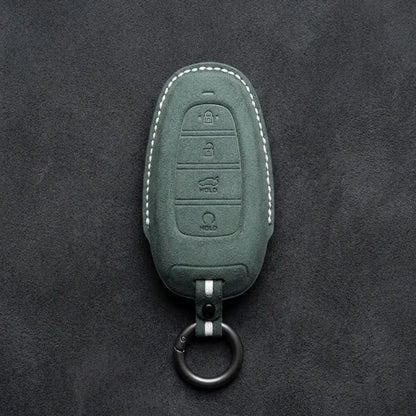 Hyundai Hand-Stitched Alcantara Key Fob Cover – Oval Trunk & Start Dark Green