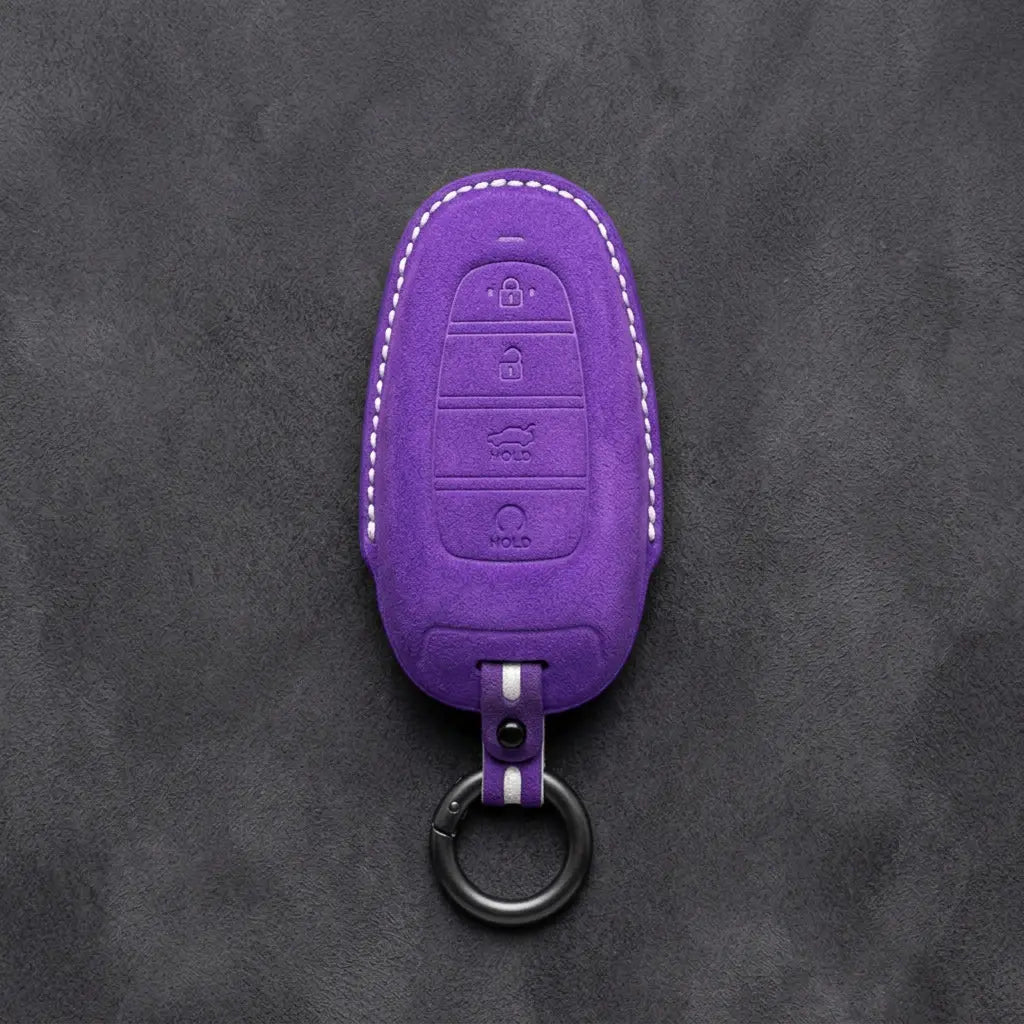 Hyundai Hand-Stitched Alcantara Key Fob Cover – Oval Trunk & Start Dark Purple