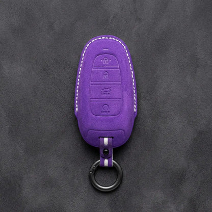 Hyundai Hand-Stitched Alcantara Key Fob Cover – Oval Trunk & Start Dark Purple