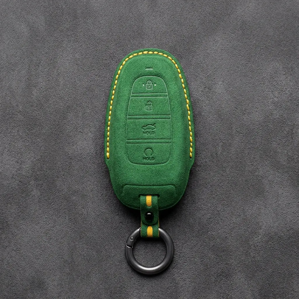 Hyundai Hand-Stitched Alcantara Key Fob Cover – Oval Trunk & Start Grass Green