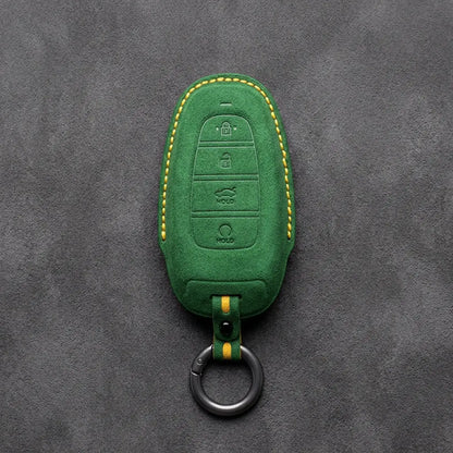 Hyundai Hand-Stitched Alcantara Key Fob Cover – Oval Trunk & Start Grass Green