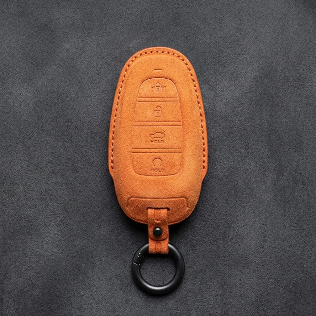 Hyundai Hand-Stitched Alcantara Key Fob Cover – Oval Trunk & Start Orange