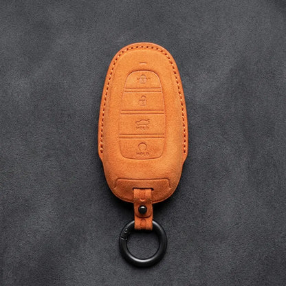Hyundai Hand-Stitched Alcantara Key Fob Cover – Oval Trunk & Start Orange