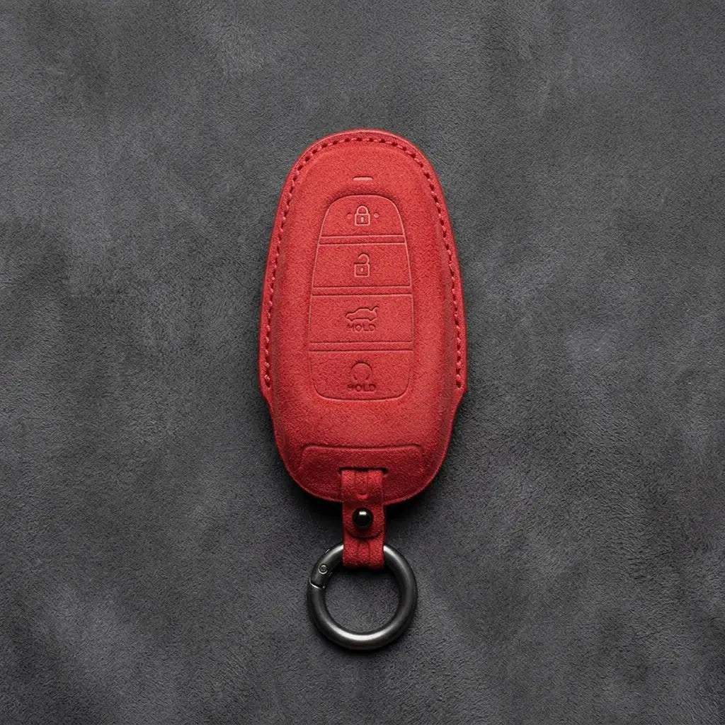 Hyundai Hand-Stitched Alcantara Key Fob Cover – Oval Trunk & Start Red