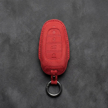 Hyundai Hand-Stitched Alcantara Key Fob Cover – Oval Trunk & Start Red
