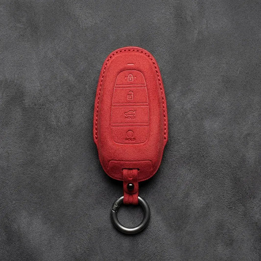 Hyundai Hand-Stitched Alcantara Key Fob Cover – Oval Trunk & Start Red