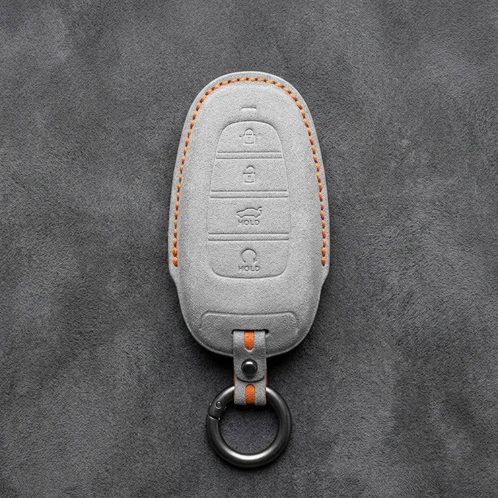 Hyundai Hand-Stitched Alcantara Key Fob Cover – Oval Trunk & Start White