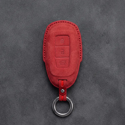 Hyundai Hand-Stitched Alcantara Key Fob Cover – Silver Cap 3-Button Red