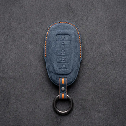 Hyundai Hand-Stitched Alcantara Key Fob Cover – Silver Cap 5-Button Cobalt Blue