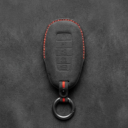 Hyundai Hand-Stitched Alcantara Key Fob Cover – Silver Cap Parking & Trunk Dark Charcoal