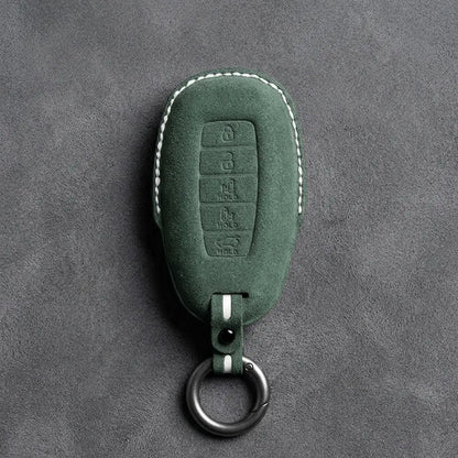 Hyundai Hand-Stitched Alcantara Key Fob Cover – Silver Cap Parking & Trunk Dark Green