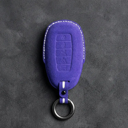 Hyundai Hand-Stitched Alcantara Key Fob Cover – Silver Cap Parking & Trunk Dark Purple