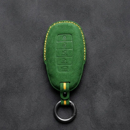 Hyundai Hand-Stitched Alcantara Key Fob Cover – Silver Cap Parking & Trunk Grass Green