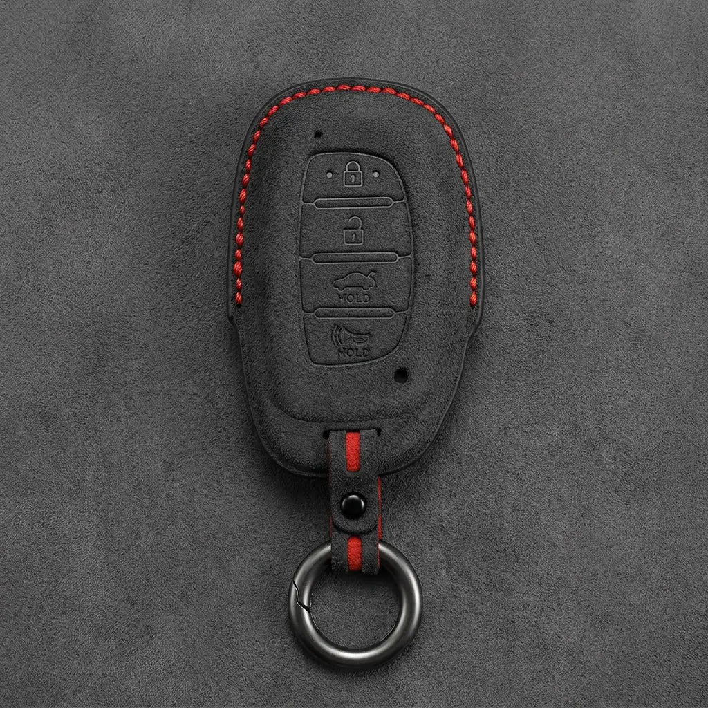 Hyundai Hand-Stitched Alcantara Key Fob Cover - Tapered Oval Remote - Dark Charcoal