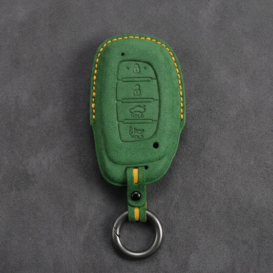 Hyundai Hand-Stitched Alcantara Key Fob Cover - Tapered Oval Remote - Grass Green