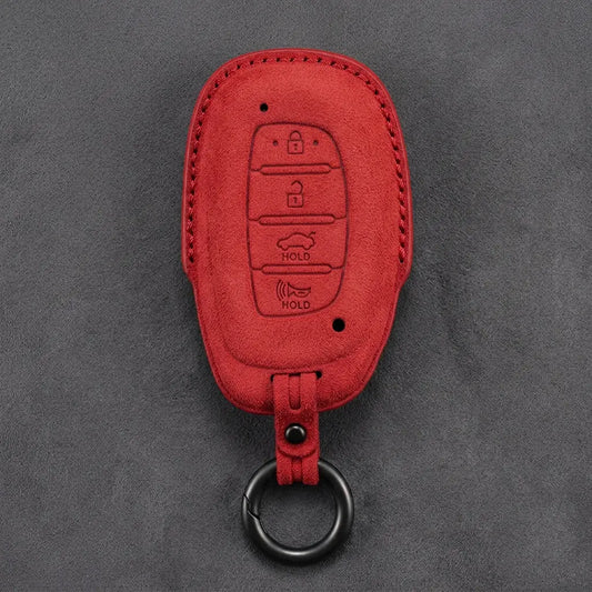Hyundai Hand-Stitched Alcantara Key Fob Cover - Tapered Oval Remote - Red