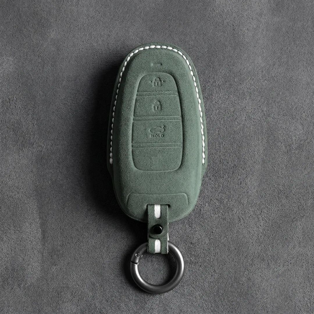Hyundai Hand - Stitched Alcantara Key Fob Cover – Teardrop 3 - Button - Dark forest green