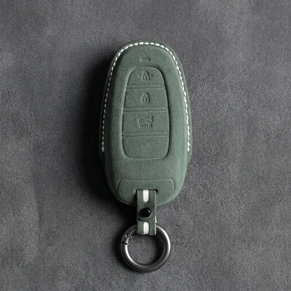 Hyundai Hand - Stitched Alcantara Key Fob Cover – Teardrop 3 - Button - Dark forest green