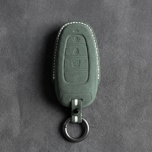 Hyundai Hand - Stitched Alcantara Key Fob Cover – Teardrop 3 - Button - Dark forest green