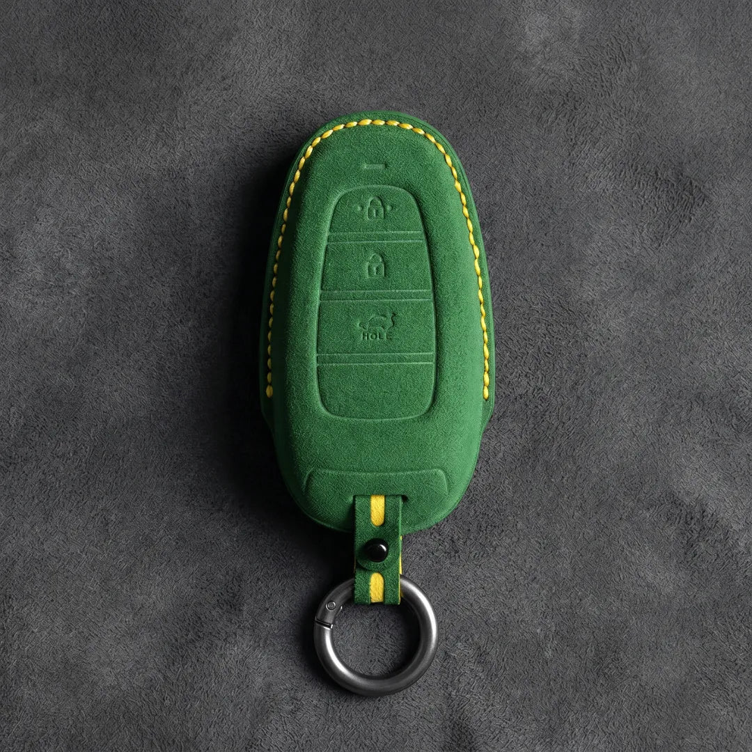 Hyundai Hand - Stitched Alcantara Key Fob Cover – Teardrop 3 - Button - Grass green