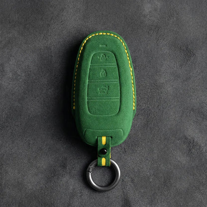 Hyundai Hand - Stitched Alcantara Key Fob Cover – Teardrop 3 - Button - Grass green