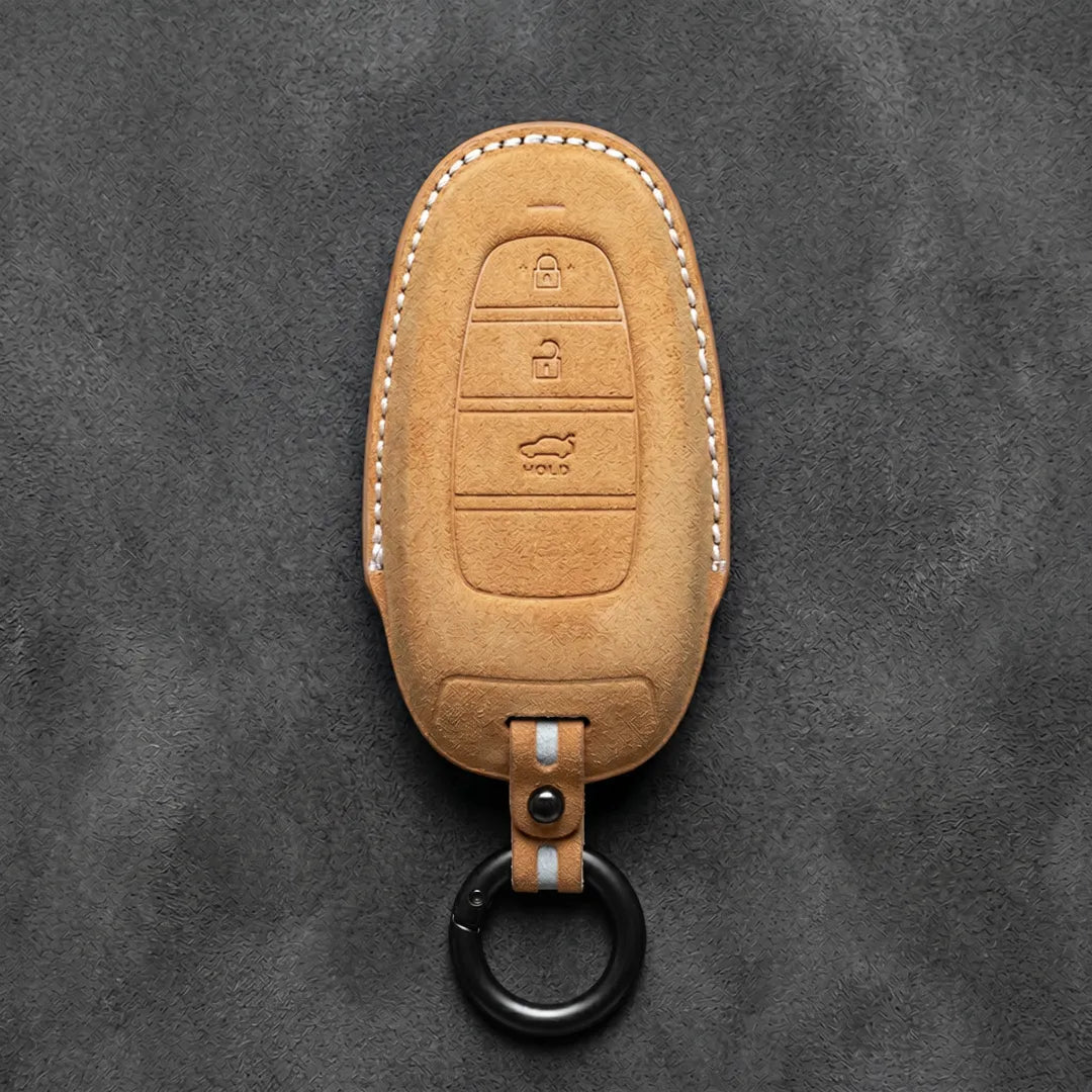 Hyundai Hand - Stitched Alcantara Key Fob Cover – Teardrop 3 - Button - Soft brown