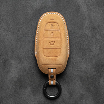 Hyundai Hand - Stitched Alcantara Key Fob Cover – Teardrop 3 - Button - Soft brown