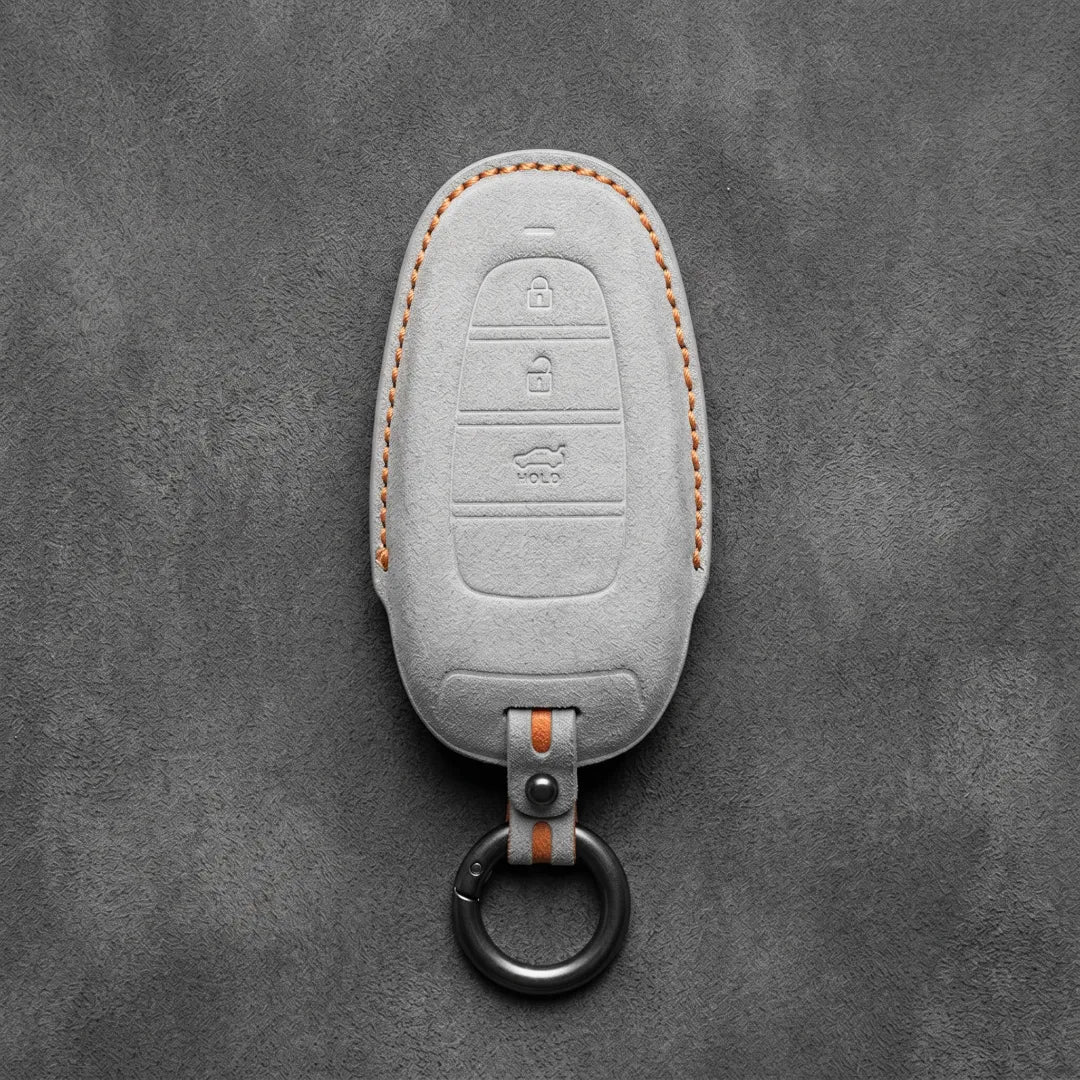 Hyundai Hand - Stitched Alcantara Key Fob Cover – Teardrop 3 - Button - White