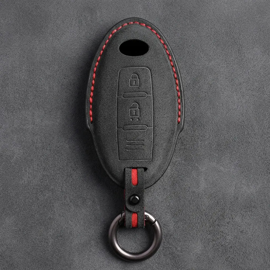 Infiniti Hand-Stitched Alcantara Key Fob Cover - Oval Smart Key 2-Button - Dark Charcoal