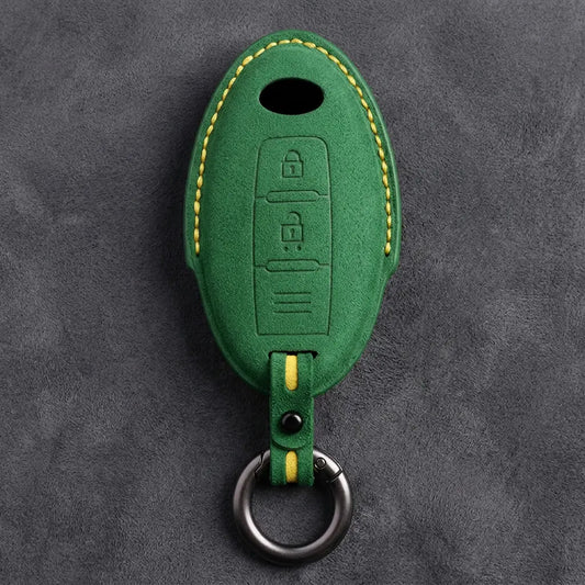 Infiniti Hand-Stitched Alcantara Key Fob Cover - Oval Smart Key 2-Button - Grass Green