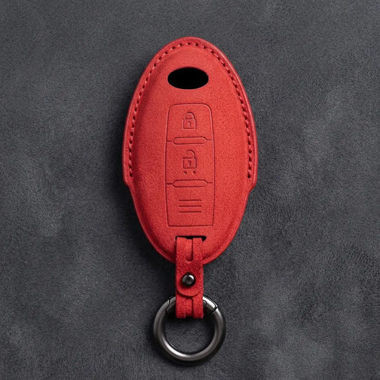 Infiniti Hand-Stitched Alcantara Key Fob Cover - Oval Smart Key 2-Button - Red