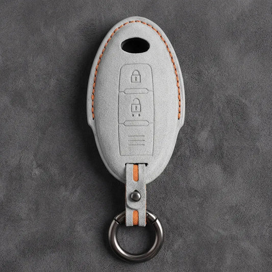 Infiniti Hand-Stitched Alcantara Key Fob Cover - Oval Smart Key 2-Button - White