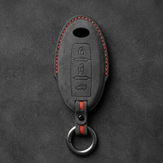 Infiniti Hand-Stitched Alcantara Key Fob Cover - Oval Smart Key 3-Button Trunk - Dark Charcoal