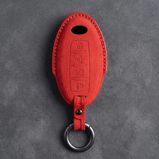 Infiniti Hand-Stitched Alcantara Key Fob Cover - Oval Smart Key 4-Button - Red