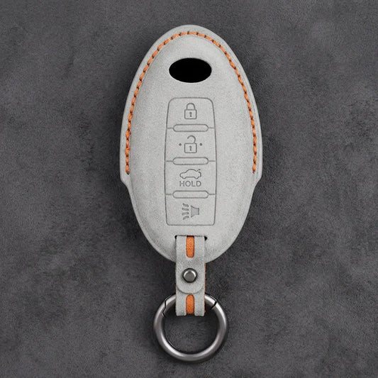 Infiniti Hand-Stitched Alcantara Key Fob Cover - Oval Smart Key 4-Button - White