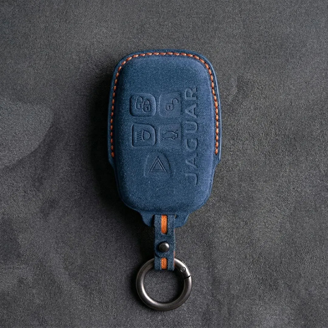 Jaguar Hand - Stitched Alcantara Key Fob Cover – Block 5 - Button - Cobalt blue