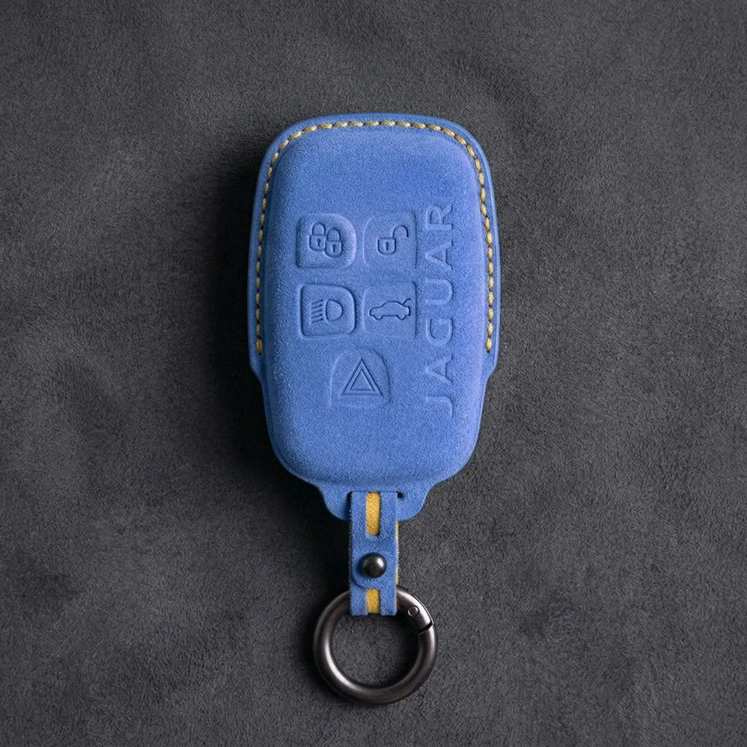 Jaguar Hand - Stitched Alcantara Key Fob Cover – Block 5 - Button - Cornflower blue