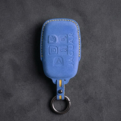 Jaguar Hand - Stitched Alcantara Key Fob Cover – Block 5 - Button - Cornflower blue