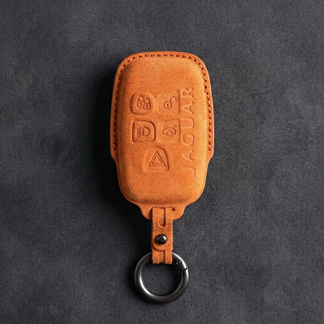 Jaguar Hand - Stitched Alcantara Key Fob Cover – Block 5 - Button - Orange