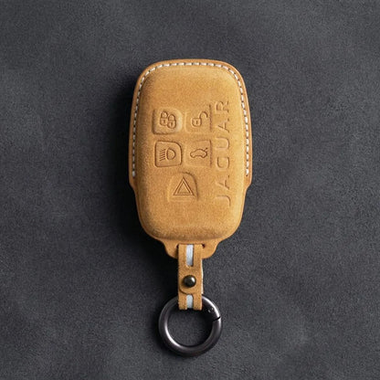 Jaguar Hand - Stitched Alcantara Key Fob Cover – Block 5 - Button - Soft brown