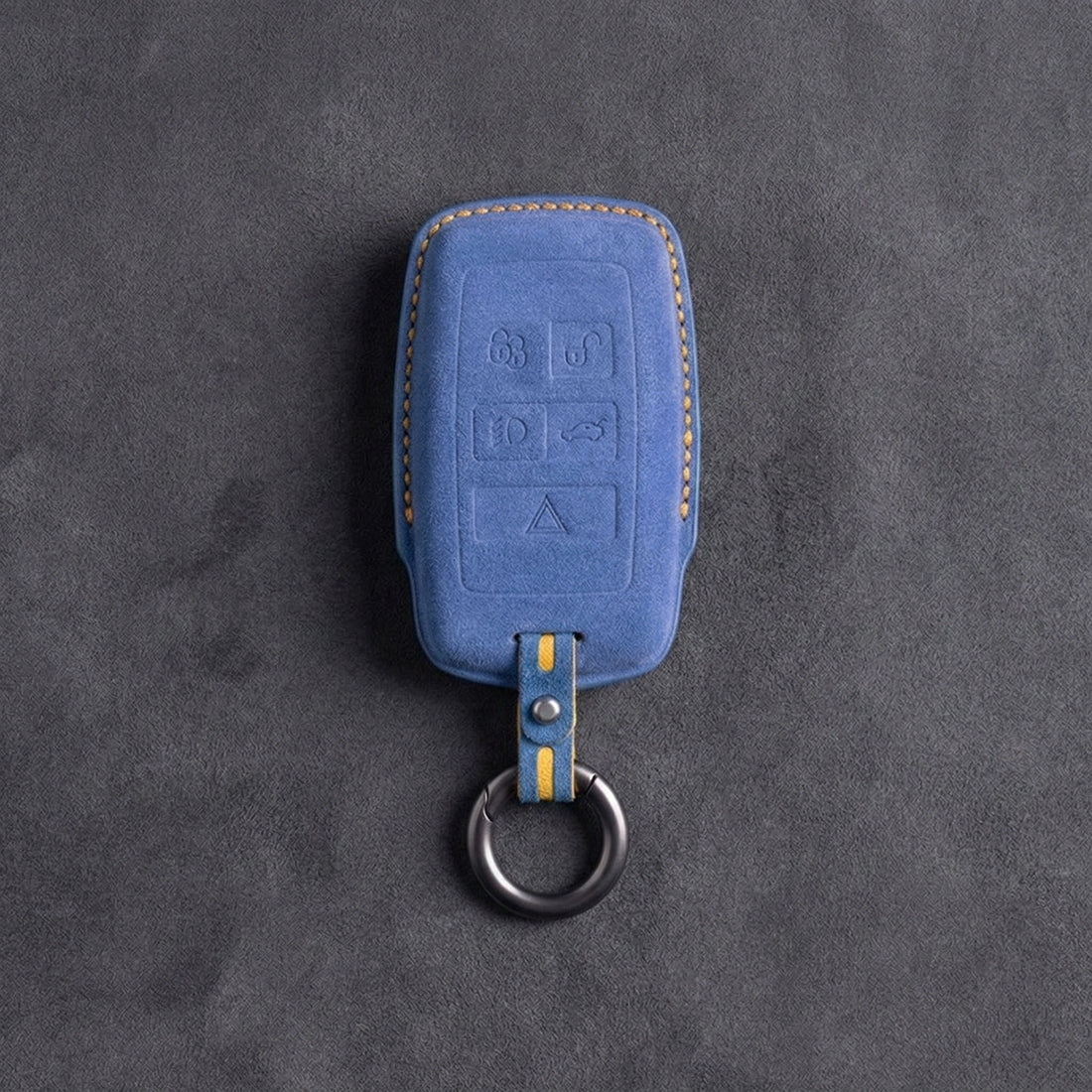 Jaguar Hand-Stitched Alcantara Key Fob Cover – Rectangular 5-Button Cornflower Blue