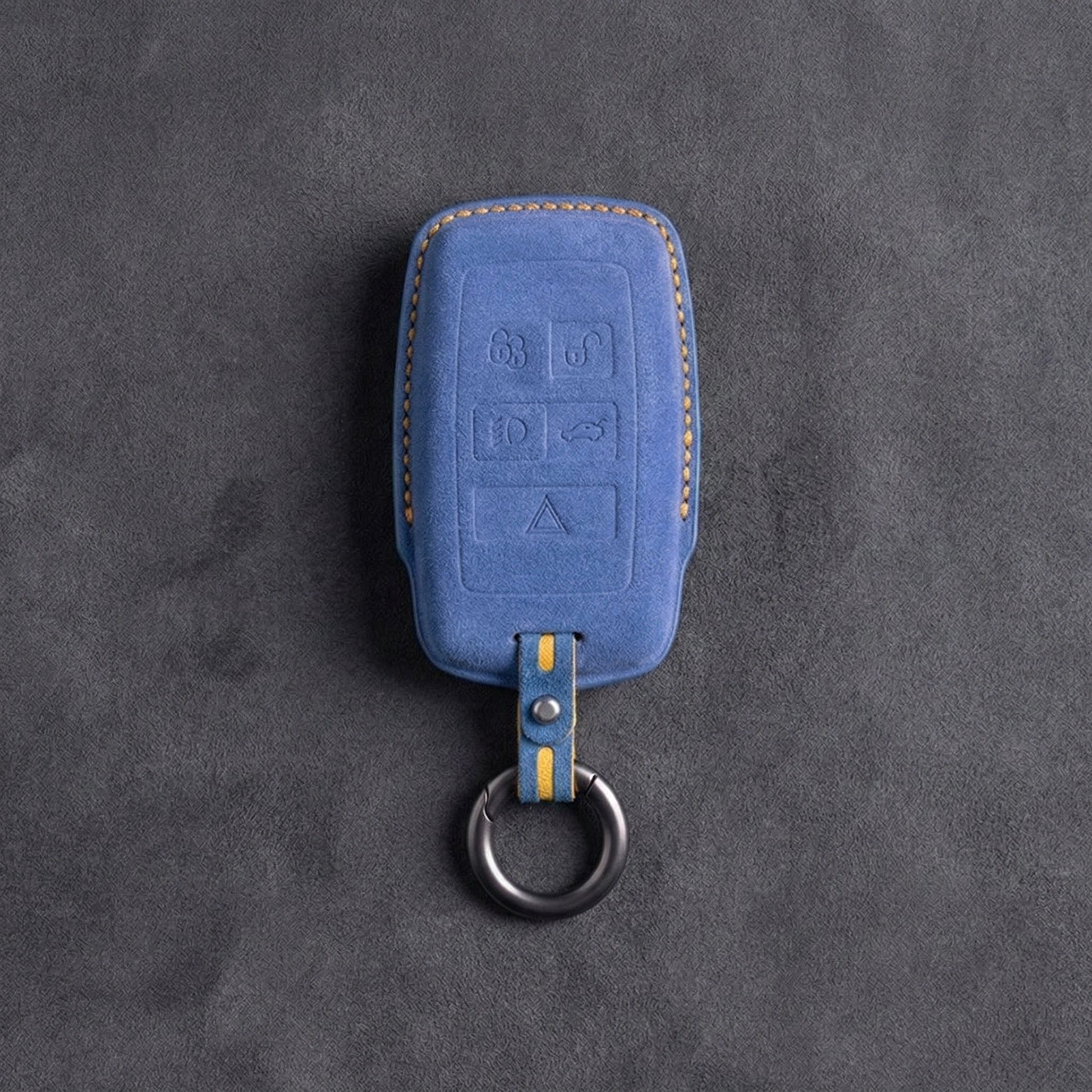 Jaguar Hand-Stitched Alcantara Key Fob Cover – Rectangular 5-Button Cornflower Blue