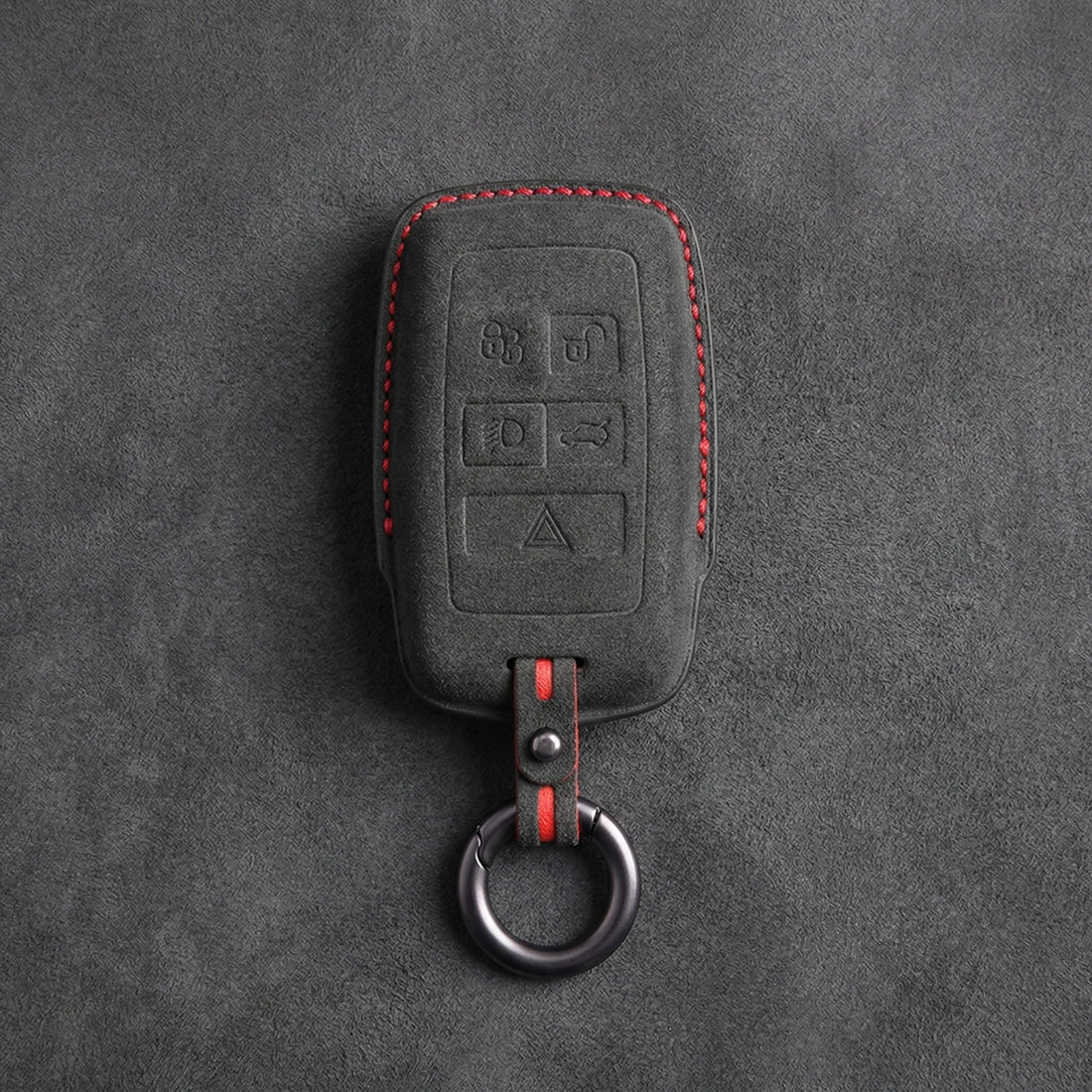 Jaguar Hand-Stitched Alcantara Key Fob Cover – Rectangular 5-Button Dark Charcoal