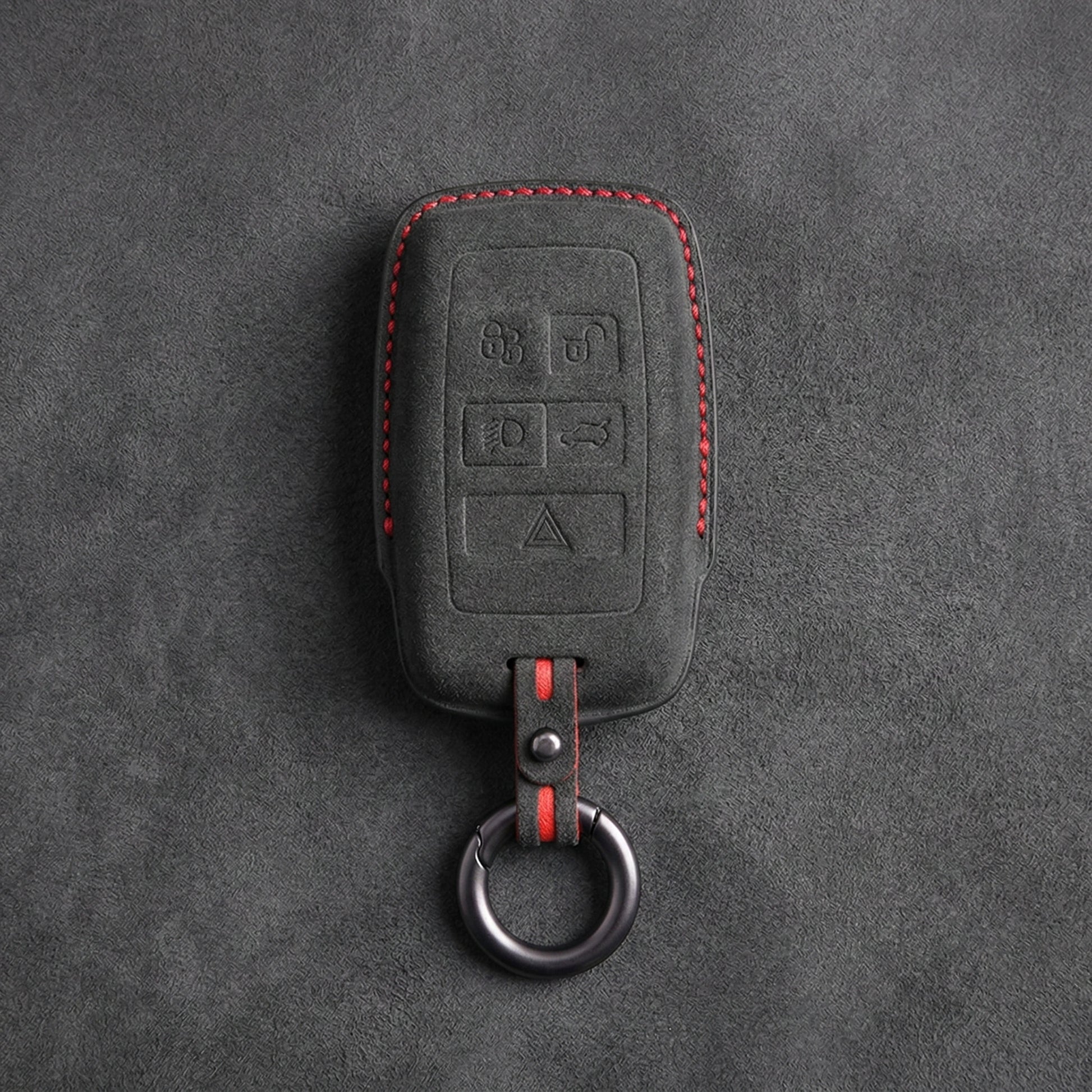 Jaguar Hand-Stitched Alcantara Key Fob Cover – Rectangular 5-Button Dark Charcoal