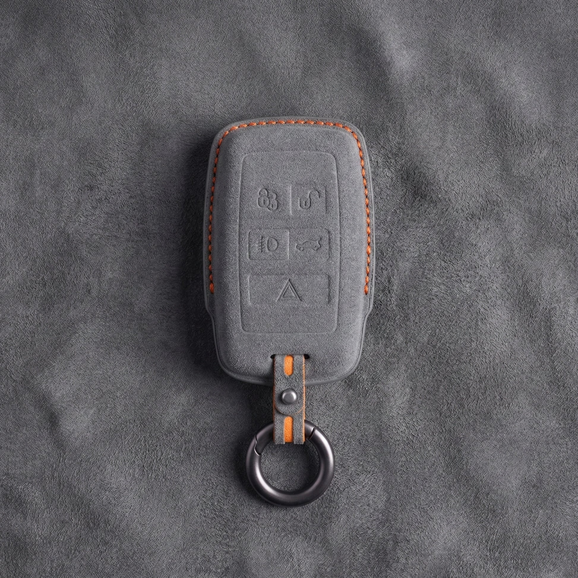 Jaguar Hand-Stitched Alcantara Key Fob Cover – Rectangular 5-Button Dark Gray