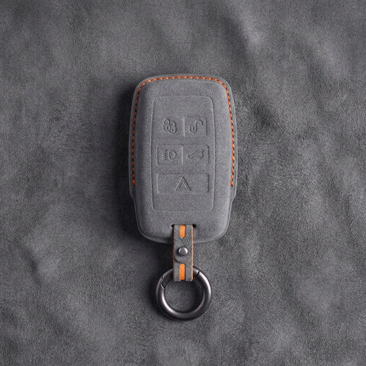 Jaguar Hand-Stitched Alcantara Key Fob Cover – Rectangular 5-Button Dark Gray
