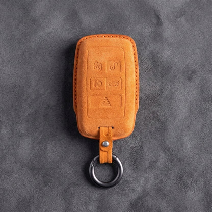 Jaguar Hand-Stitched Alcantara Key Fob Cover – Rectangular 5-Button Orange