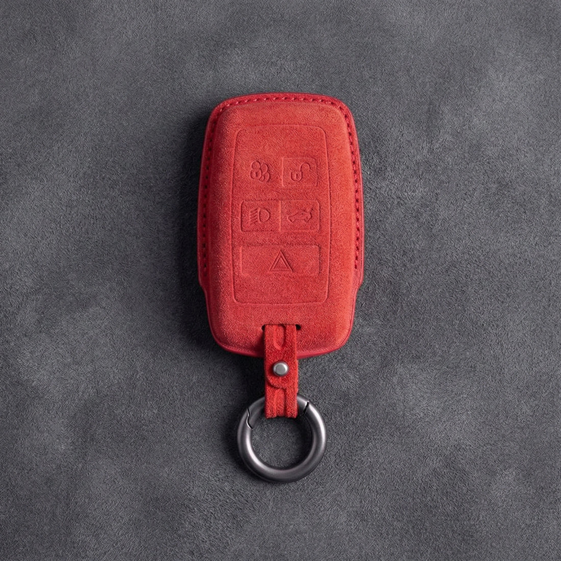 Jaguar Hand-Stitched Alcantara Key Fob Cover – Rectangular 5-Button Red