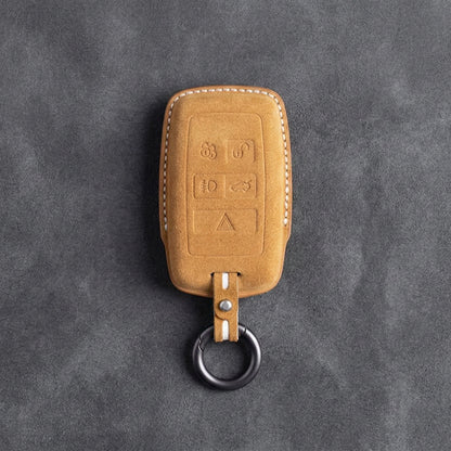 Jaguar Hand-Stitched Alcantara Key Fob Cover – Rectangular 5-Button Soft Brown