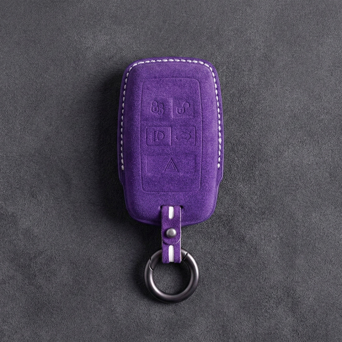 Jaguar Hand-Stitched Alcantara Key Fob Cover – Rectangular 5-Button Dark Purple